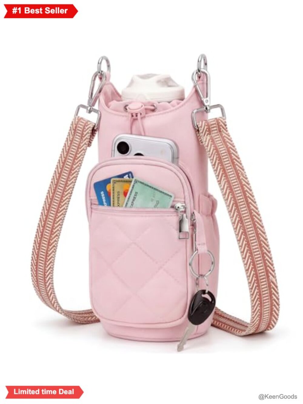 Water Bottle Crossbody Bag RFID Insulated Water-Resistant Nylon